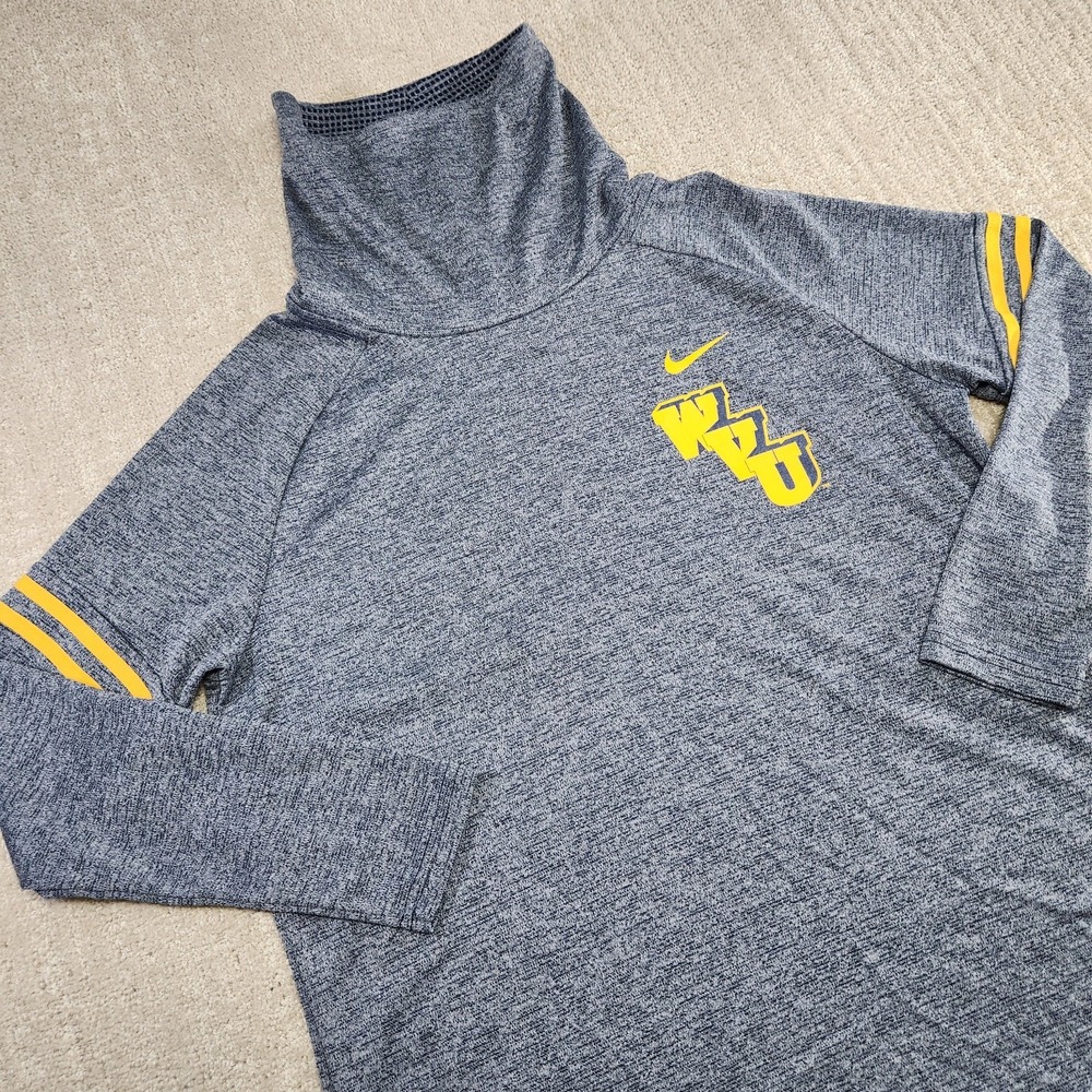 WVU Mountaineers Sweatshirt Women Large Nike Mock Neck Grid Performance Gray
